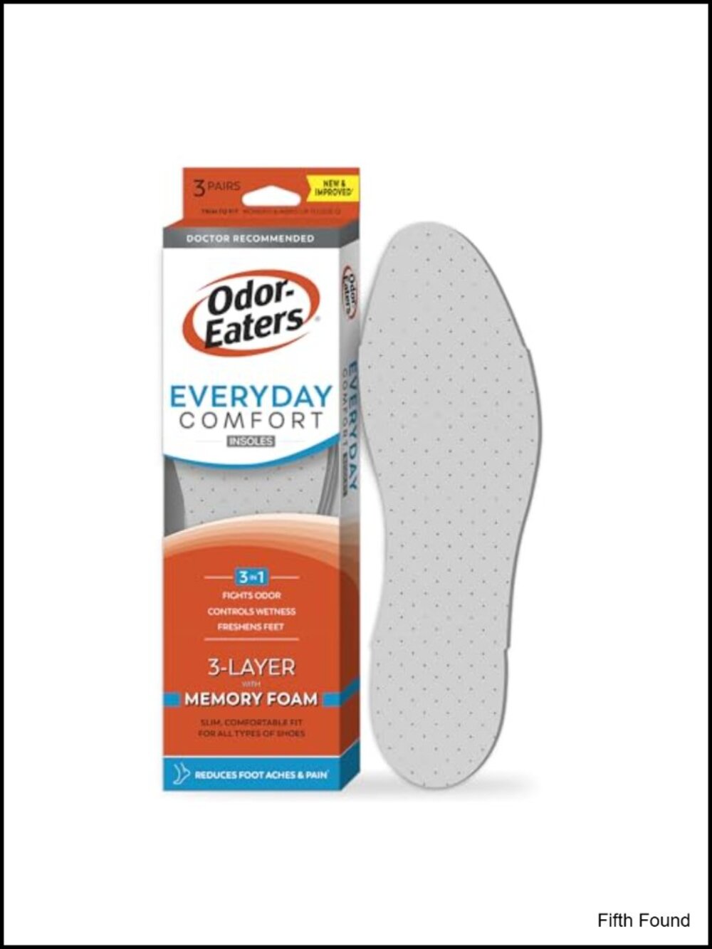 Memory Foam Shoe Insoles Odor Eliminating 3 Pair Foot Comfort Inserts